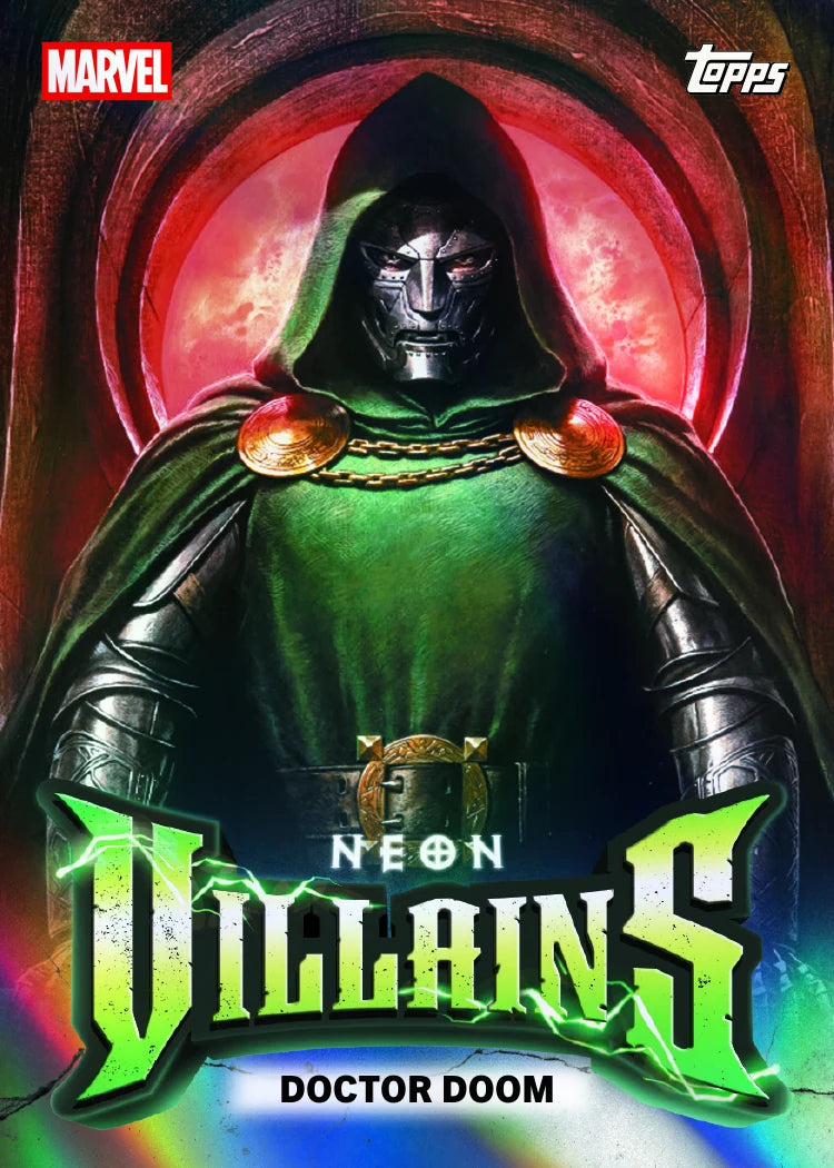 Doctor Doom on a 2026 Topps Neon Marvel Neon Villains insert